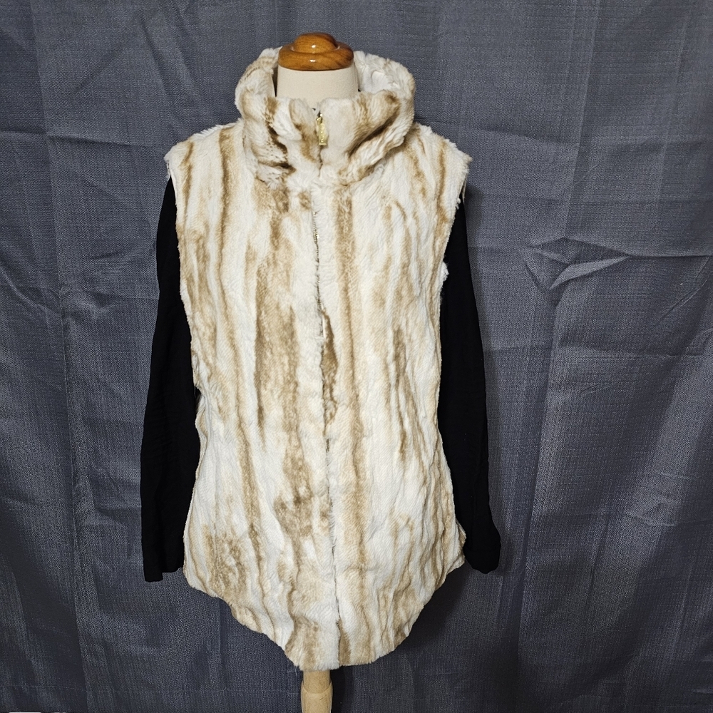 Calvin Klein Quilted Puffer Vest Faux Fur Collar - Cream/Ivory
